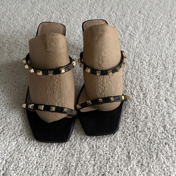 The Drop Avery Black Square Toe 2 Strap Studded High Heeled Black Sandals Sz 7 - Picture 3 of 10